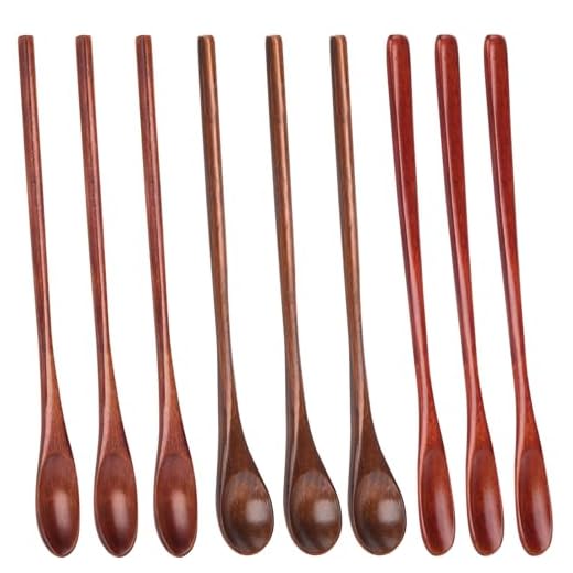 HANSGO 9PCS Wooden Honey Spoons, Mixing Coffee spoon with Long Handle for Jam Dessert Stirring