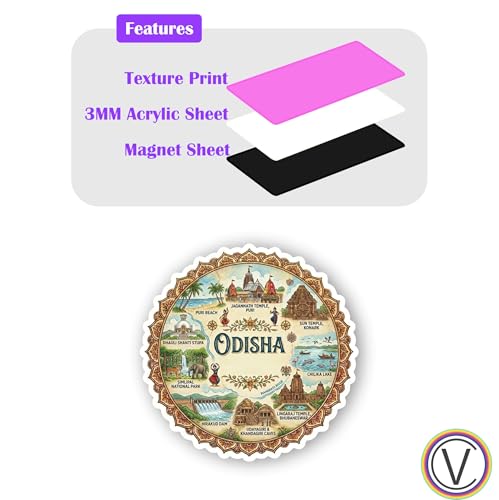Image of Odisha Textured Finish Acrylic Fridge Magnet - UV Texture Printed, Stylish Multicolor Magnet for Fridge, Wardrobe & Metal Surfaces, Pack of 1 (Odisha)