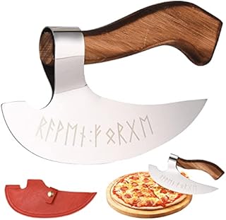 AVKART Pizza Cutter Viking Axe Viking Hatchet Handmade Pizza Cutting Axe with Sheath Stainless Steel Pizza Slicer with Wooden Handle Kitchen Tool Pizza Oven Accessory