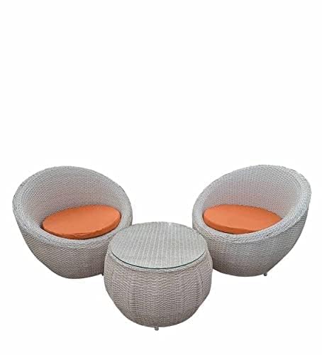 Image of Apple 2 Chair 1 Table Set Patio|Indoor|Outdoor| Living Room | Balcony | 2 Chairs and 1 Table Furniture Set |Coffee Chair Table Set |Powder Coated|(White Orange)