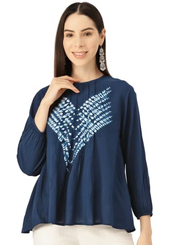 Image of Maaesa Pink Split Tie Dyed Rayon Staple Top (Small, Blue)