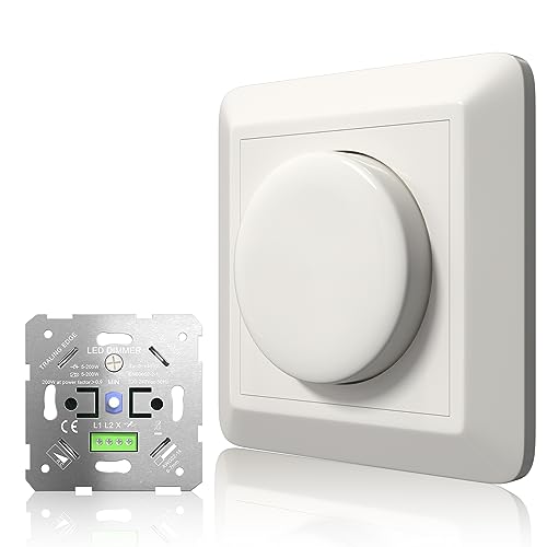 DoRight Interruptor Regulador 200W 220V, Dimmer 5-200W para Bombilla LED y Halógeno, Regulador de Intensidad de Luz Con Función de Memoria AC220-240V (Blanco)