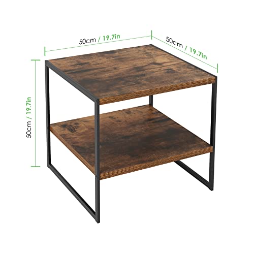 2-Tier End Table, 20 Inch Square Side Table Industrial Sofa Table With Metal Frame Bedside Storage Stand For Living Room, Bed Room Easy Assembly - Rustic Brown #TOP2