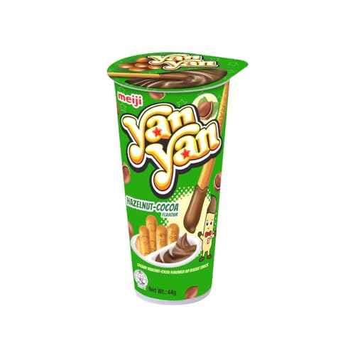 Meiji Yan Yan Biscuit Stick with Creamy Hazelnut-Cocoa Flavoured Dip, 44g Cup,–Fun Snack for Kids & Adults