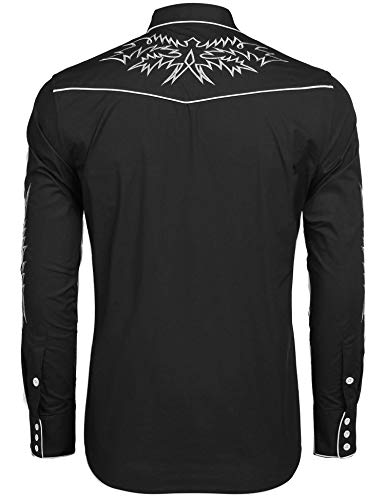 COOFANDY Men's Western Cowboy Shirt Long Sleeve Embroidered Shirt Slim Fit Cotton Casual Button Down Shirt4