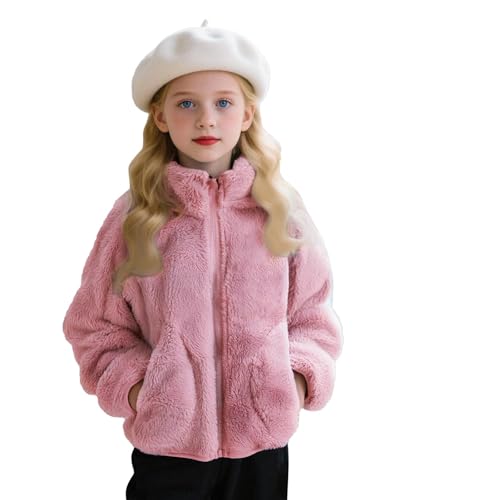 Kids Fall Winter Coat Zip Up Fleece Jacket with Pockets Warm Plush Outwear Boys Girls Stand-Up Collar Cute Tops2