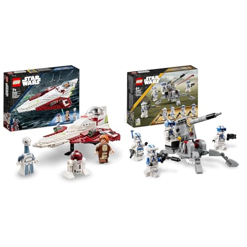 LEGO Star Wars Obi-Wan Kenobis Jedi Starfighter, Spielzeug zum Bauen mit Taun We & Star Wars 501st Clone Troopers Battle Pack Set mit Fahrzeugen und 4 Figuren