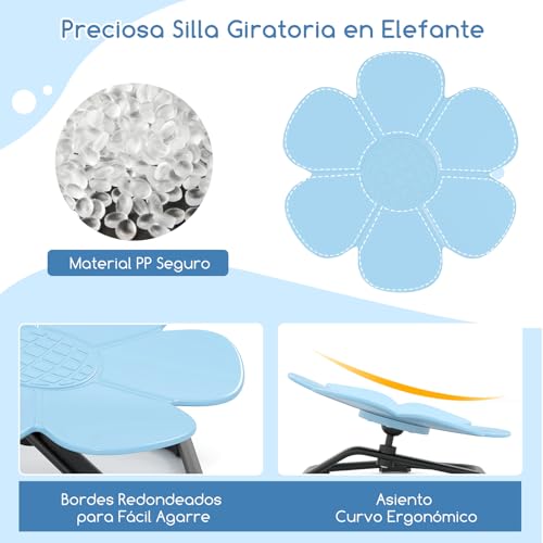 Miniatura 7 de Costway Silla Giratoria Sensorial Para Niños, Silla Infantil De Equilibrio Con Base Metálica Antideslizante, Juguete Sensorial De Interior Y Exterior Para Coordinación Corporal Azul,Flores