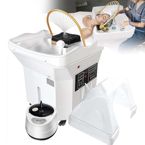 Equipo de spa Head con tanque de almacenamiento de agua de 60 L, cama de champú de masaje, función de fumigación, lavabo de champú de circulación de agua, control termostático