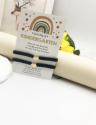 Image of First Day of Kindergarten Bracelets,First Day of School Bracelets for Mom and Daughter,Back to School Bracelet Pre-K Matching Heart Wish Adjustable Bracelet