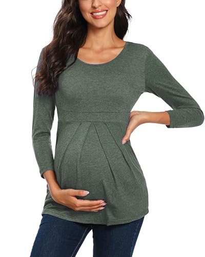 Love2Mi T-shirt de manga comprida para mulher grávida, maternidade, L verde escuro.
