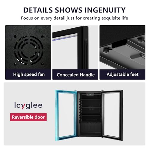 Icyglee Beverage Refrigerator Cooler - 126 Can Mini Fridge with Glass Door for Soda Beer, Wine, Beverage Cooler for Home, Office, Bar with Adjustable Removable Shelves, Black on Fridge.com
