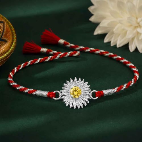 Image of Clara 925 Sterling Silver Rakhi with Roli Chawal for Bhai | Gift for Brother on Rakshabandhan | Men & Boy Bracelet