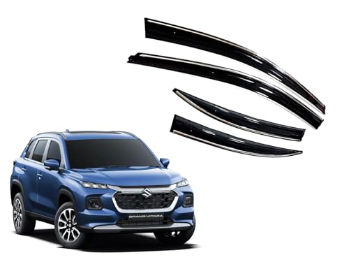 Image of CAR SAAZ Unbreakable Chrome Line Door Visor for Grand Vitara (2022-Present)(Set of 4Pcs) | Rain Guard | Wind Deflector