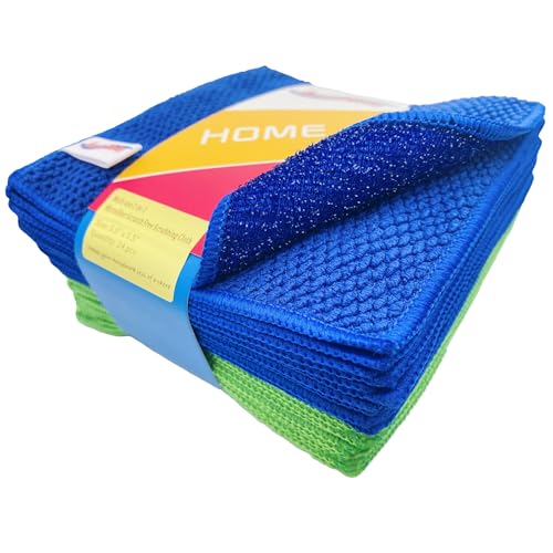 24-Pack Reusable, Scrub Dish Cloth –Non-Scratch Microfiber Scrubber, Planet-Friendly, Easy Rinsing, Quick Dry, Dishwasher Safe Cloth for Kitchen & Household, 5.5 x 5.5 Inch, Blue & Green Assorted