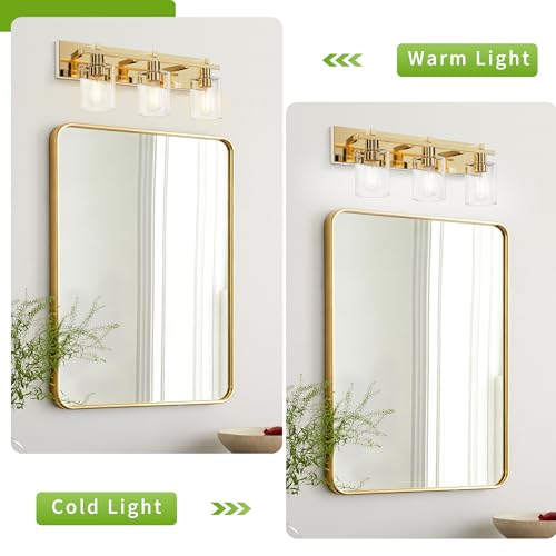Image of Bathroom Vanity Light, 3 Light Gold Light Fixture with Thickened Clear Glass Shade, 21 inch Modern Wall Sconce,Vanity Light Over Mirror for Bathroom