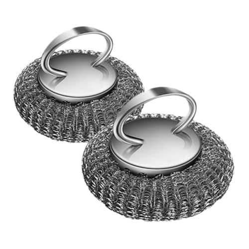 Garneck 2pcs Stainless Steel Dish Scrubber Steel Wool Heavy Duty Pot Scrubber Handle for Kitchen Cleaning