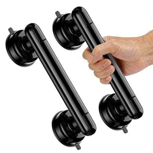 YUGUOHOME Upgraded 2-Pack Grab Bars for Shower Bathroom Wall, Heavy-Duty Suction Grab Bars Shower Handle Safety for Elderly Seniors Handicap, No Drilling Tool-Free, Easy Removal and Reusable (Black)