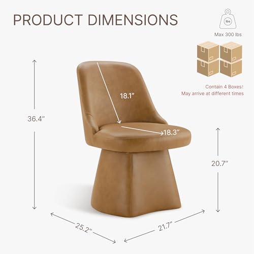 Image of KISLOT Swivel Dining Chairs Set of 4, Upholstered Mid Century Modern Deskchair with High Back, Faux Leather Kitchen Chairs for Dining Room, Bedroom, Dressing Room, Brown