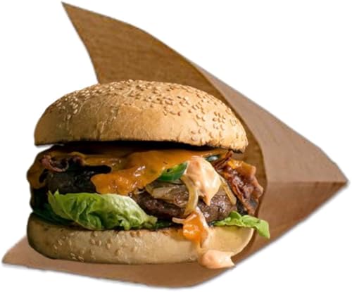 TODOKRAFT Bolsas de Papel Kraft antigrasa para Alimentos, 15 x 15 cm, Abierta a Dos Lados, para Hamburguesas, Kebab, Sandwich, Pizza (100)
