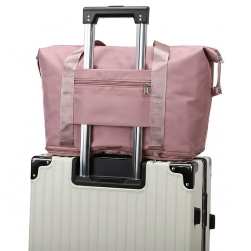 Image of WILDHORN 40 Liters Nylon Expandable Travel Duffle Bag for Men & Women, Waterproof Weekender Luggage Bag, Foldable Gym & Overnight Travel Hand Bag with Wet & Dry Compartment (Pink)