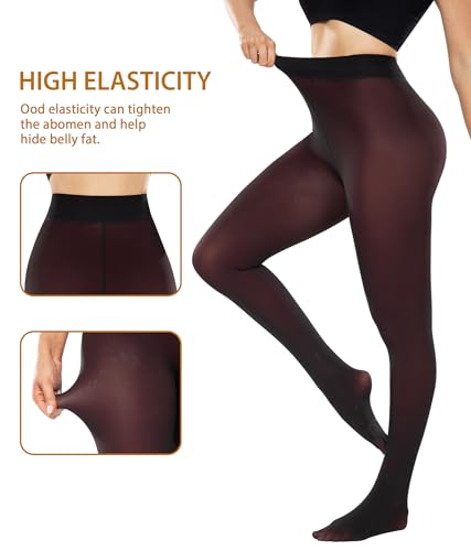 Image of CHRLEISURE Women's Fleece Lined Tights - Fake Sheer Warm Pantyhose Thick Winter Leggings