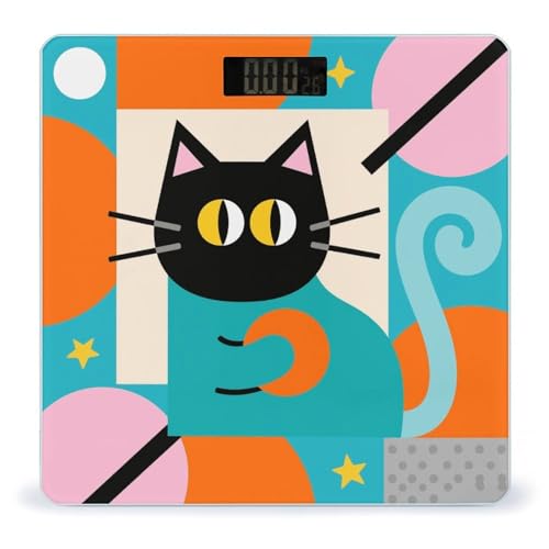 Báscula Digital Retro con Ilustración de Gato, Capacidad 400 lb