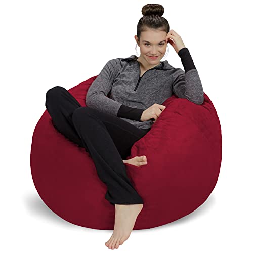 Sofa Sack Bean Bag Chair: 3' Memory Foam Furniture Bean Bag - Medium Sofa with Soft Micro Fiber Cover - Cherry Red