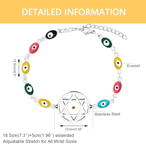 Image of Multi-color Evil Eye Bracelet, Round Star /Triangle /Heart /Round Mountain Faith Seed Charm Adjustable Jewelry for ladies Religious Gifts