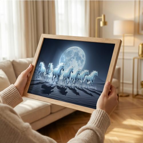 Image of Suneree 7 Horse Vastu Wall Painting (Landscape Collection) (Natural, Design 05, 10x13 Inch)
