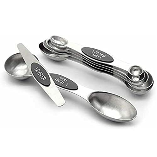 Fichiouy Stainless Steel 7Pcs Magnetic Dual Sided Measuring Spoons With Leveler, Kitchen Spoon Set Cooking Measure Tool #TOP3