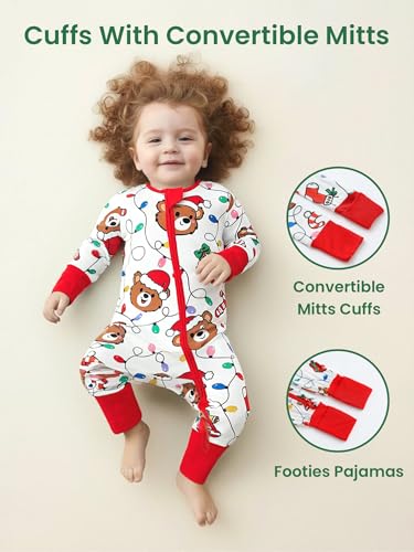 Image of Unisex Baby Bamboo Viscose Long Sleeve Romper, Cute Prints Zipper Footless Jumpsuit, Toddler One-Piece Outfits