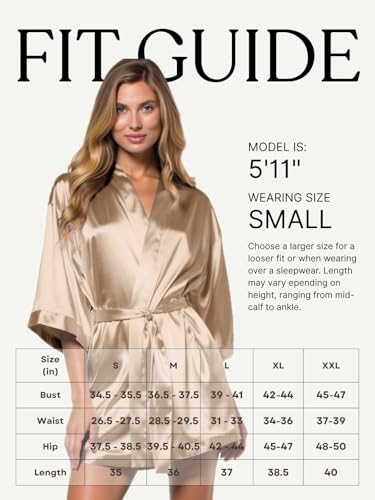 Image of Turquaz Women's Bride Bridesmaids Robe - Satin Kimono Robes for Wedding & Bridal Party Silk Like Lightweight Robes for Women, Taupe, Medium