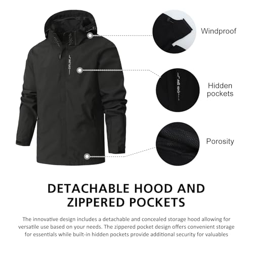 Mens Outdoor Waterproof Jacket Lightweight Rain Coat Windproof Walking Jacket Hooded Moutain Jacket,Perfect for Everyday Wear and Outdoor Adventures - Image 6