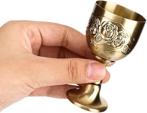 Tyenaza Taganov Chalice Gold Goblet, Mini Wine Glasses Pure Copper Goblet Brass with Flower Pattern for Church Cup Holy Altar Chalice Decoration