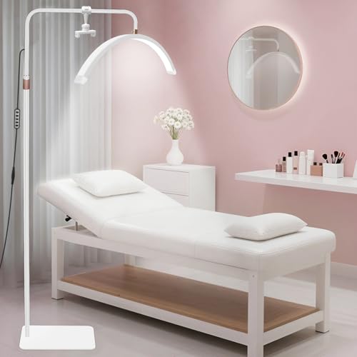 CGBE Lámpara Extensiones Pestañas de Pie: 23 Pulgadas 36W Lámpara Pestañas Media Luna con Soporte Teléfono - Cabezal Giratorio 360° - 3000K-7000K Regulable - para Pestañas/Cuidado de Piel/Tatuaje