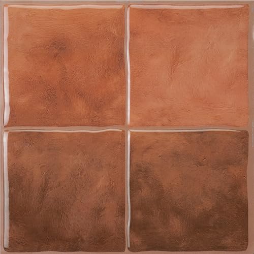 Smart Tiles Azulejos Adhesivos Cocina y Baño – Zellige Naranja, Baldosas Vinílicas Autoadhesivas 3D, Paneles Decorativos para Pared, 5 Vinilos 22,86x22,86 cm, Fácil Instalación, fabricada en Canadá