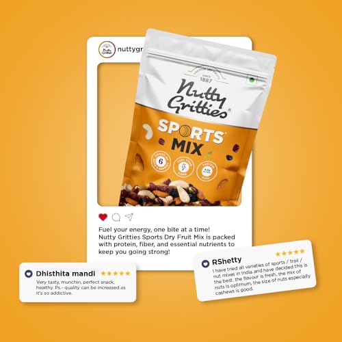 Image of Nutty Gritties Sports Mixed Nuts and Dry Fruit 200g (Pack of 2) - Roasted Almonds, Cashews, Pistachios, Dried Blueberries, Cranberries and Raisins, Healthy Snack for all | Resealable Pouch
