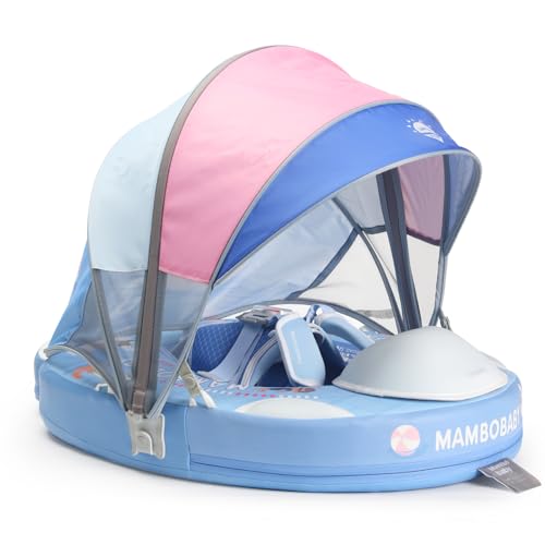 Image of Mambobaby Baby Pool Float with Canopy & Tail Mambobaby Baby Swim Float Non-Inflatable Solid Baby Float Upgrade Soft Waterproof Skin-Friendly Material Infant Swim Float (Deluxe Edition)