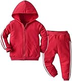 Kinder Unisex Jogginganzug für Mädchen und Jungen Kleidung Set aus Langarm Kapuzenpullover und Hose Sportanzug Trainingsanzug Frühling/Sommer (Rot, 120)