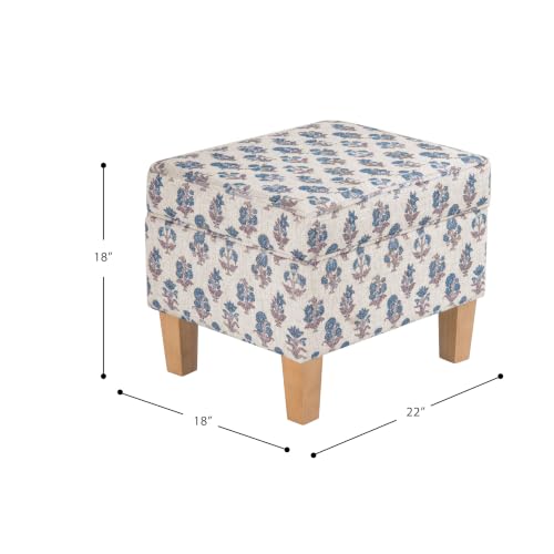 Image of HomePop 22 inch Medium Rectangular Storage Ottoman - Blue Floral Pattern