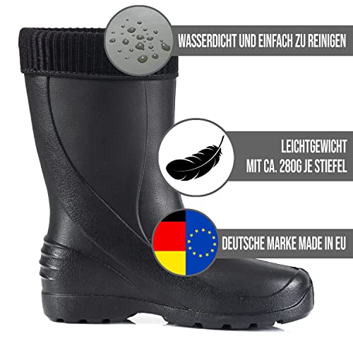 CLIMBR Leichte Gefütterte Gummistiefel Thermo Damen EVA warme Winter Stiefel Gr 36-42 mit Futter (Schwarz, 42)