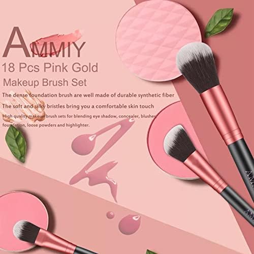 Makeup Brushes AMMIY Makeup Brushes Sets 18-Piece Pink Golden Make-up Brush Sets Premium Synthetic Wood Handle Face and Eye Brushes for Foundation, Powder, Concealers, Blush, and Eyeshadow