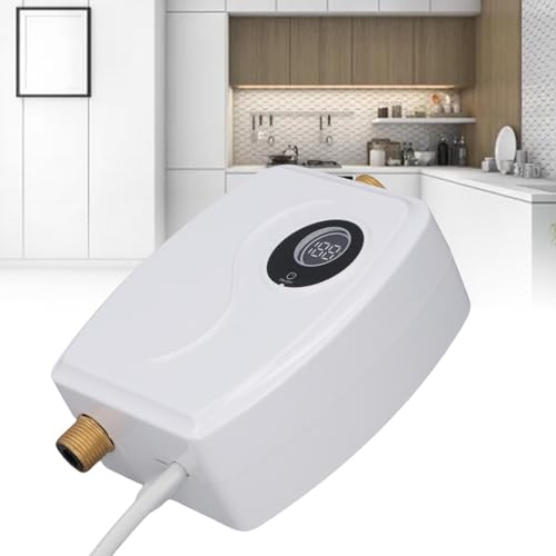 Marhynchus Mini Bojler, 1500 W 110 V Natychmiastowy Bojler Ciepłej Wody z Ekranem Dotykowym i Mosiężnymi Złączkami, do Kuchni, łazienki RV (Wtyczka UE 220 V)