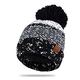 C.C Exclusives Women's Winter Seed Stitched Confetti Pom Beanie Hat (HAT-2214) (Black Grey)