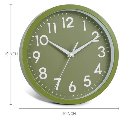 Image of DAXSMY Wall Clock Analog 10 Inch Simple Silent Non Ticking Battery Operated Modern Decorative for Kitchen Office Bedroom Bathroom Living Room(Olive Green)