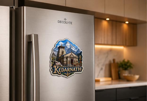 Image of Kedarnath Theme Wooden Fridge Magnet Souvenir | 3x3 in Kitchen Home Decor Gift
