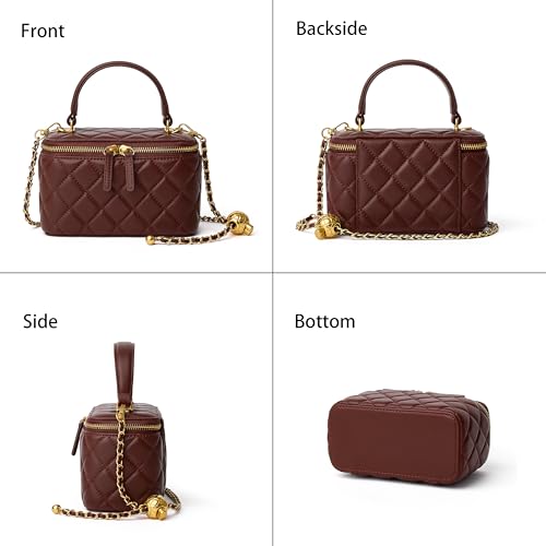 Image of DORIS&JACKY Small Quilted Box Crossbody Purse For Women, Designer Lambskin Leather Mini Top Handle Tote Bag With Chain Strap
