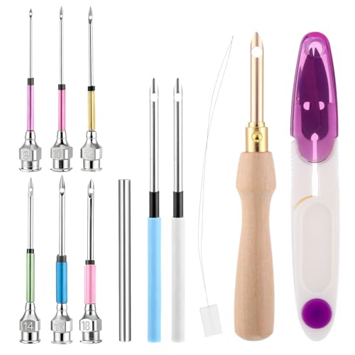 13 Pcs Punch Needle Kit Adjustable Embroidery Punch Needle Tool Set Wooden Handle Embroidery Tool for DIY Craft Cross Stitching Beginner