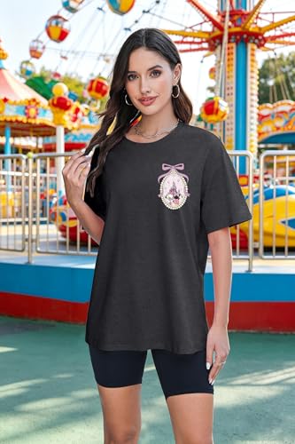 Magical Shirt for Women Magic Kingdom Shirts Oversized Family Vacation Trip Outfit Castle Bow Graphic Tee Dark Grey — view 2